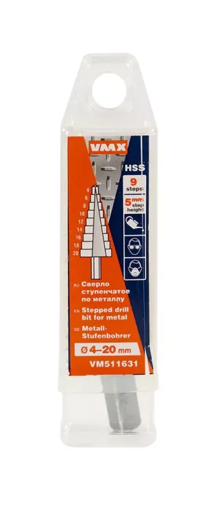 Сверло для металла ступенчатое 4-20 мм 9 ступ шаг 2 ход 5 VMX 511631 купить в Новом Уренгое