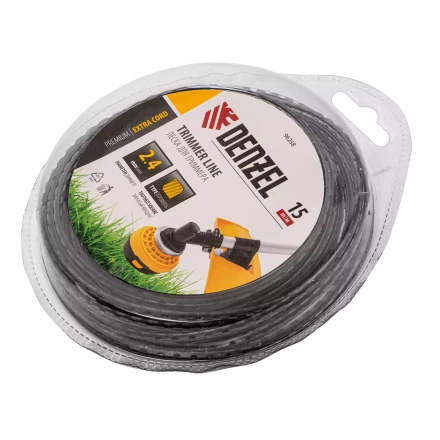 Леска для триммера двухкомпонентная зубчатый квадрат, 2,4мм х 15м, блистер EXTRA CORD, Denzel 96258 купить в Новом Уренгое
