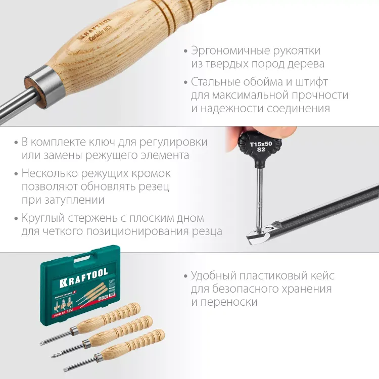 Набор профессиональных ручных резцов по дереву KRAFTOOL 18369 купить в Новом Уренгое