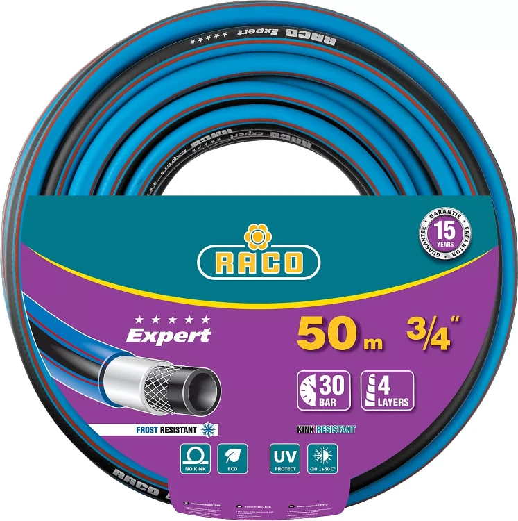 Шланг RACO "EXPERT" поливочный, 30атм., армированный, 3-х слойный, 3/4"x50м 40302-3/4-50 купить в Новом Уренгое