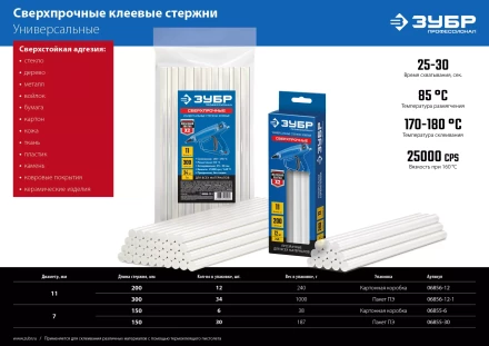 ЗУБР 7 х 150 мм, 30 шт, сверхпрочные прозрачные клеевые стержни, Профессионал (06855-30) купить в Новом Уренгое