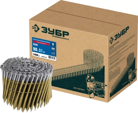 ЗУБР CNW 90 х 3.1 мм, барабанные гвозди рифленые оцинкованные, 3600 шт (305383-90) купить в Новом Уренгое