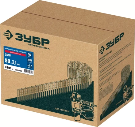 ЗУБР CNW 90 х 3.1 мм, барабанные гвозди рифленые оцинкованные, 3600 шт (305383-90) купить в Новом Уренгое