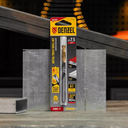 Сверло спиральное по металлу Denzel 7,5 x 109мм, Р6М5, Golden Tip, многогранная заточка, 718281 купить в Новом Уренгое