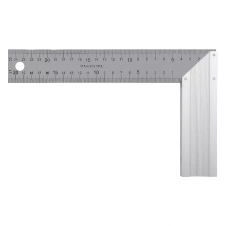 Угольник стальной 250 мм, нержавеющая сталь, градуировка, алюминиевое основание Denzel 32396 купить в Новом Уренгое