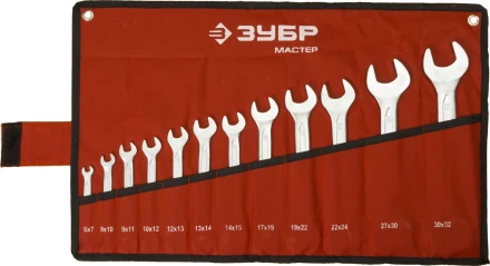 Набор ЗУБР &quot;МАСТЕР&quot;: Ключ гаечный рожковый, Cr-V сталь, хромированный, 6-32мм, 12шт 27010-H12 купить в Новом Уренгое