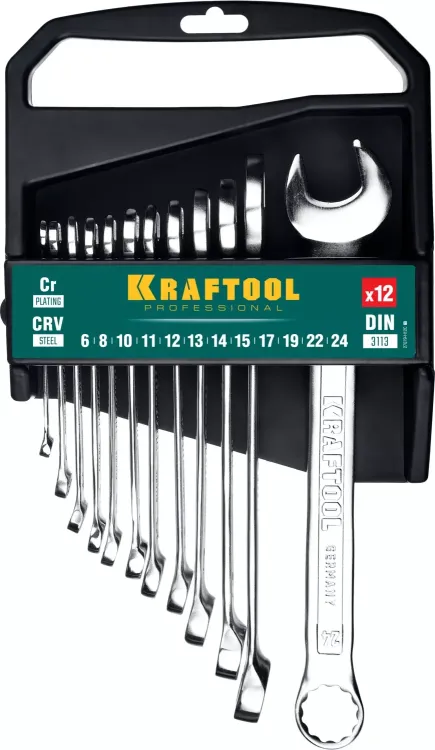 Наборы ключей комбинированных KRAFTOOL, Cr-V, DIN 3110, на пластиковой подвеске 27079-H12C купить в Новом Уренгое