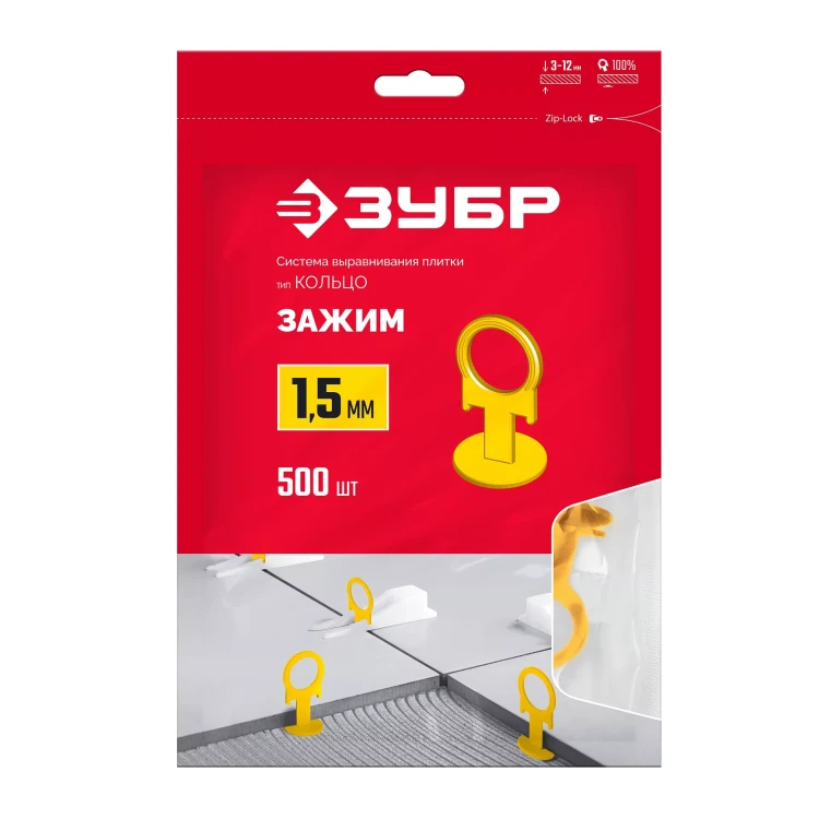 ЗУБР КОЛЬЦО, 1,5 мм, зажим, 500 шт, система выравнивания плитки (33860-500) купить в Новом Уренгое