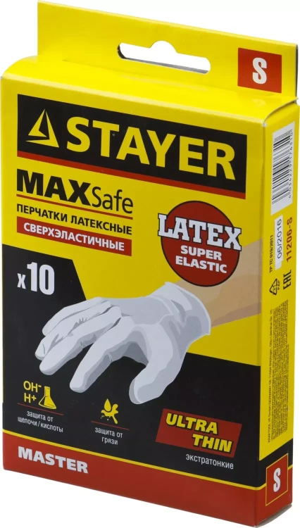 Перчатки STAYER "MASTER" латексные экстратонкие, S, 10шт 11206-S купить в Новом Уренгое