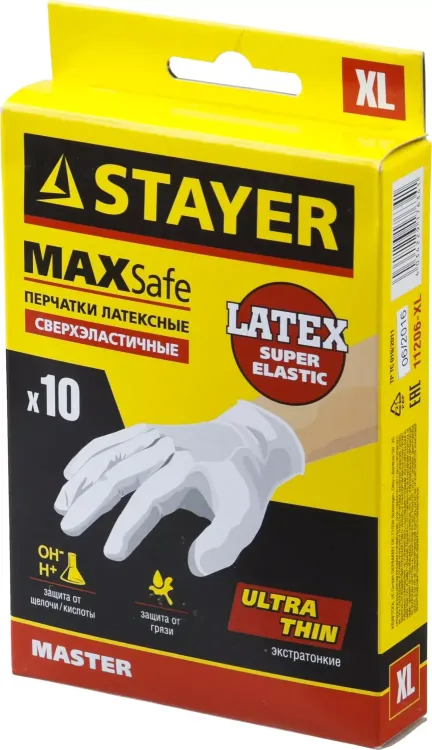 Перчатки STAYER "MASTER" латексные экстратонкие, L, 10шт 11206-L купить в Новом Уренгое