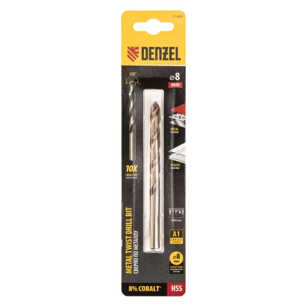 Сверло по металлу, 8 мм, HSS Co-8%// Denzel 71454 купить в Новом Уренгое