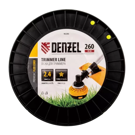 Леска для триммера звезда Denzel, 2,4мм х 260м, на DIN катушке FLEX CORD, 96286 купить в Новом Уренгое