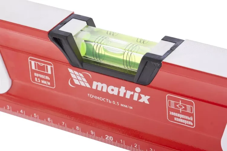 Уровень алюминиевый магнитный 2000 мм с зеркальным глазком MATRIX 2 компонентные рукоятки артикул 34736 купить в Новом Уренгое