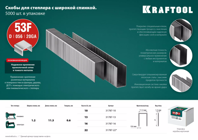 Скобы тип 20GA (53F / D / 056) 5000 шт 31787-16 купить в Новом Уренгое
