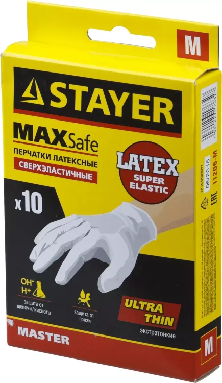 Перчатки STAYER "MASTER" латексные экстратонкие, M, 10шт 11206-M купить в Новом Уренгое