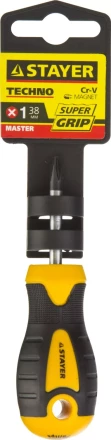 Отвертка STAYER &quot;MASTER&quot; &quot;ТECHNO&quot;, двухкомпонентная рукоятка, магнитный наконечник, Cr-V, PH1x38мм 2508-38-1_z02 купить в Новом Уренгое