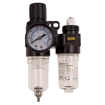 Блок подготовки воздуха регулятор-фильтр-лубрикатор FLR1500, 10 бар, 1500 л/мин, 1/4" Denzel 57469 купить в Новом Уренгое