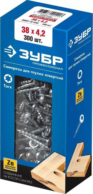 ЗУБР 38 х 4.2 мм, редкая резьба, ТХ20, цинк, 300 шт, саморез для глухих отверстий, Профессионал (30081-42-038) купить в Новом Уренгое