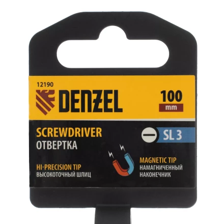 Отвертка SL3х100 мм, CrV, трехкомпонентная рукоятка Denzel 12190 купить в Новом Уренгое