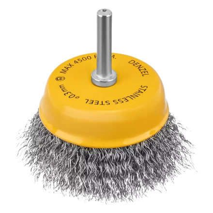 Щетка для дрели Denzel, 75 мм, Чашка, со шпилькой, нержавеющая витая проволока, 744773 купить в Новом Уренгое