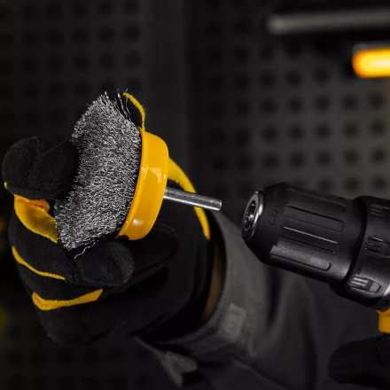 Щетка для дрели Denzel, 75 мм, Чашка, со шпилькой, нержавеющая витая проволока, 744773 купить в Новом Уренгое