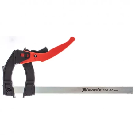 Струбцина реечная быстрозажимная пластиковый корпус рычажно-храповой механизм 250 х 90 х 340 мм штанга 5 х 20 мм Matrix 20737 купить в Новом Уренгое