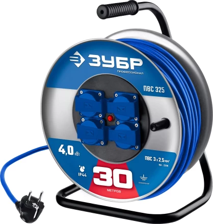 ЗУБР ПВС-325, ПВС, 3 x 2.5 мм2, 30 м, 4000 Вт, IP44, силовой удлинитель на стальной катушке, Профессионал (55102-30) купить в Новом Уренгое