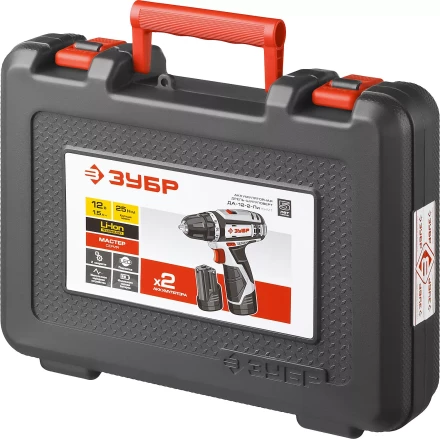 Дрель-шуруповерт ЗУБР &quot;МАСТЕР&quot;, Литий-ион, 2 скорости, реверс, 12В, 1.5 А/ч, 10 мм, 0-360 / 0-1400 об/мин, 2 АКБ, БЗУ, блокировка шпинделя ДА-12-2-Ли КНМ1 купить в Новом Уренгое