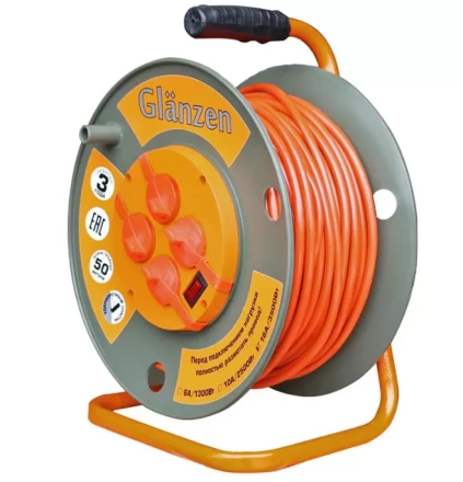 Удлинитель силовой на катушке GLANZEN 4 гн. ПВС 3х1,5 IP44 ЕВ-50-007 купить в Новом Уренгое