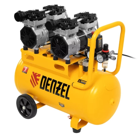 Компрессор безмасляный, малошумный Denzel DLS 1500/50, 1500 ВТ, 2x750, 50 л, 260 л/мин купить в Новом Уренгое