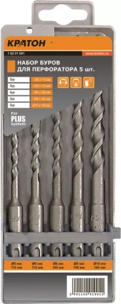 Набор сверл для перфоратора SDS-plus (5, 6, 6, 8, 10) Кратон 1 02 01 001 купить в Новом Уренгое