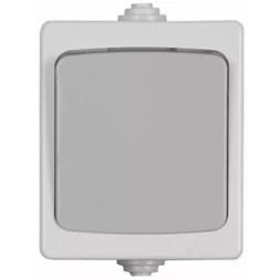 Выключатель СВЕТОЗАР "АВРОРА" проходной, одноклавишный, IP44, цвет серо-белый, 10А/~250В SV-54340-W