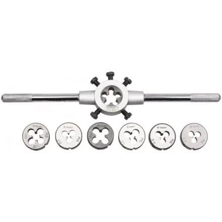 Набор ЗУБР &quot;МАСТЕР&quot; с металлорежущим инструментом, плашки М3-М12, плашкодержатель, - на карточке, 8 предметов 28128-H8 купить в Новом Уренгое