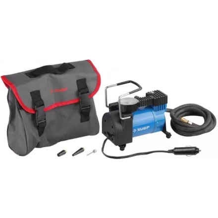 Компрессор ЗУБР "ЭКСПЕРТ" автомобильный давление 10 атм, длина провода 3 м, длина шланга 2 м, 3 насадки 61127 купить в Новом Уренгое