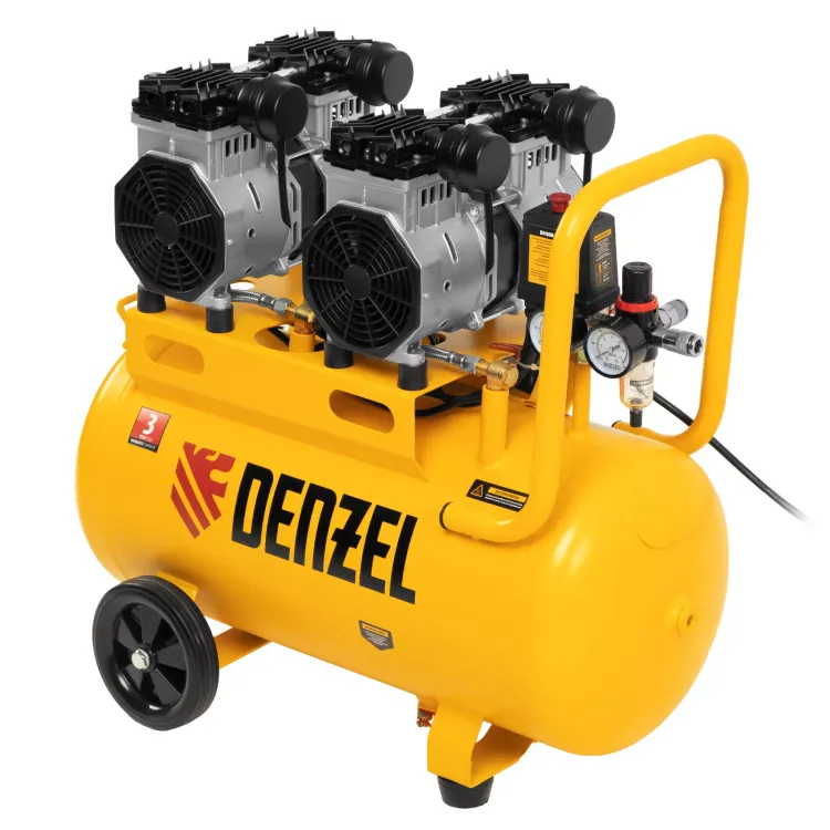 Компрессор безмасляный, малошумный Denzel DLS 2200/50, 2200 Вт, 2x1100, 50 л, 380 л/мин купить в Новом Уренгое