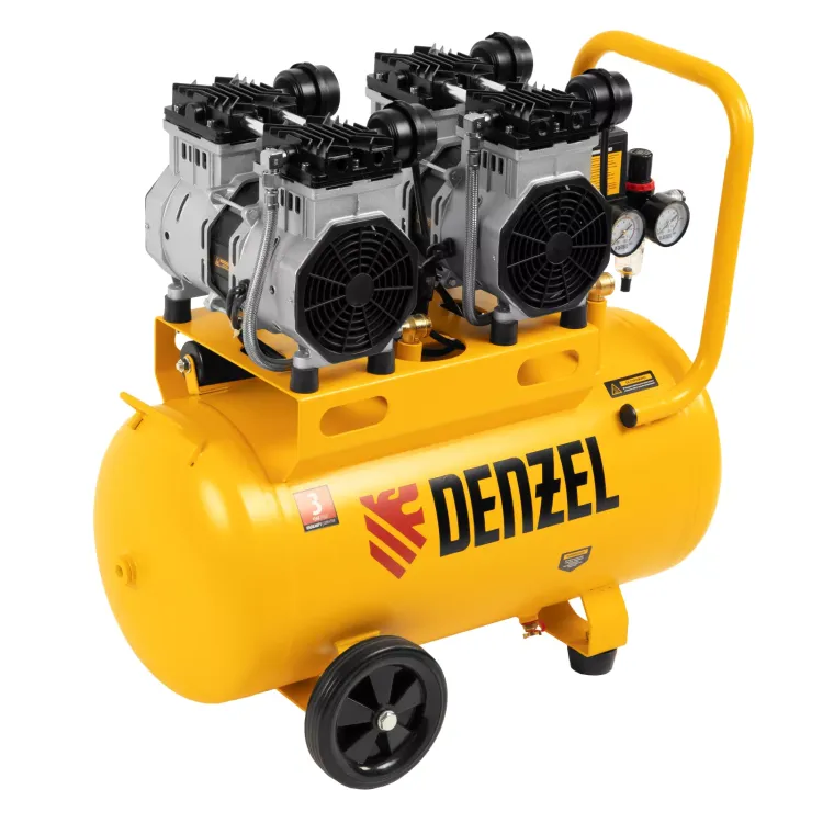 Компрессор безмасляный, малошумный Denzel DLS 2200/50, 2200 Вт, 2x1100, 50 л, 380 л/мин купить в Новом Уренгое