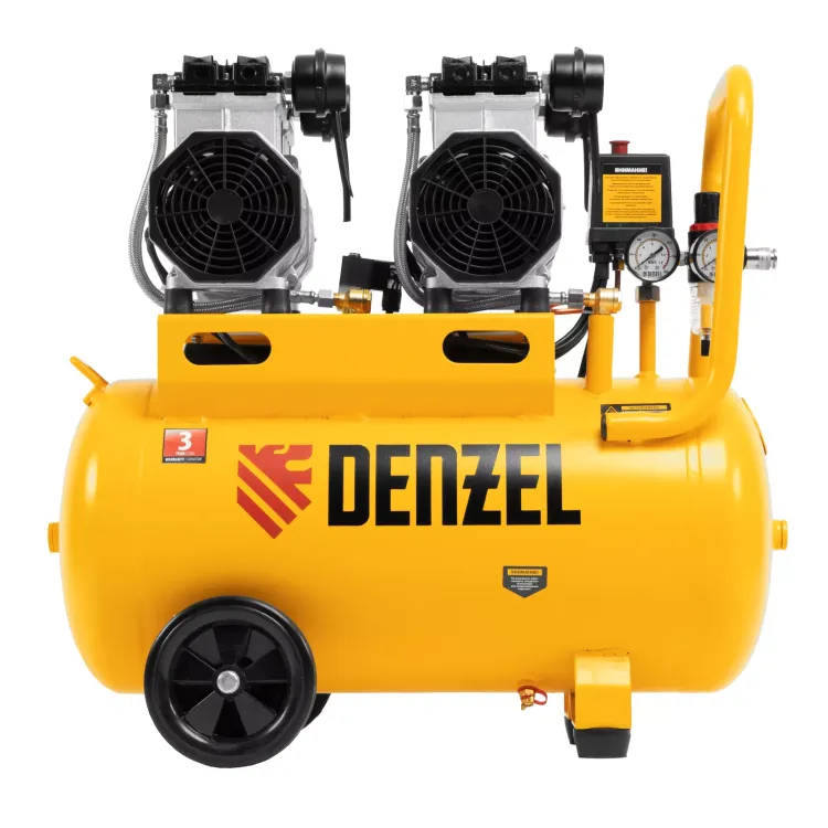 Компрессор безмасляный, малошумный Denzel DLS 2200/50, 2200 Вт, 2x1100, 50 л, 380 л/мин купить в Новом Уренгое