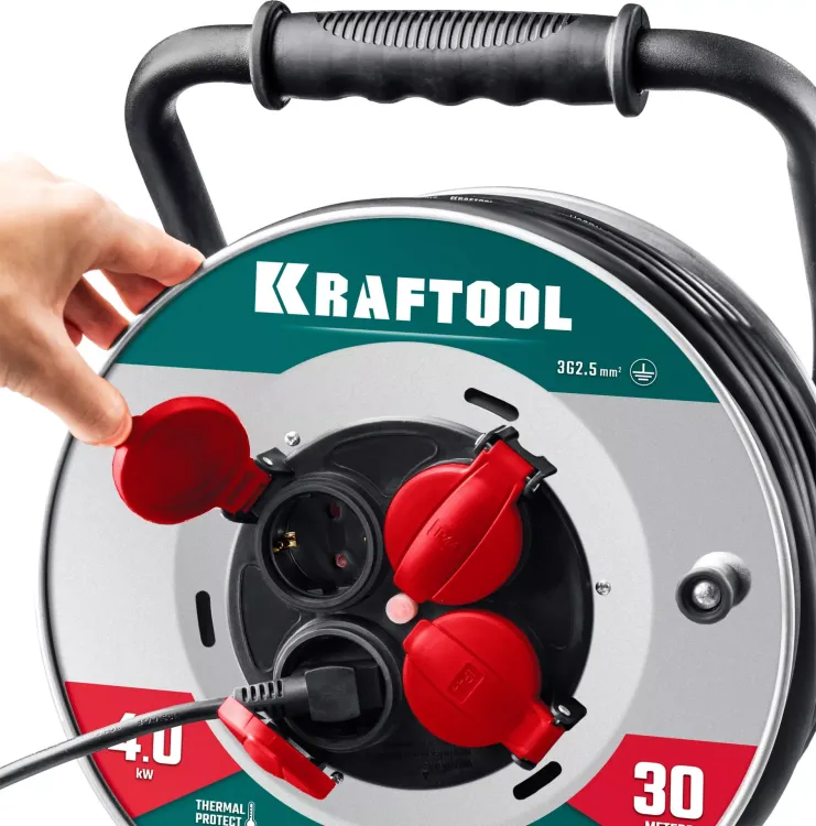 Силовые удлинители на стальной катушке  HEAVY DUTY 4.0, кабель КГ 3х2,5 кв мм 55086-30 купить в Новом Уренгое