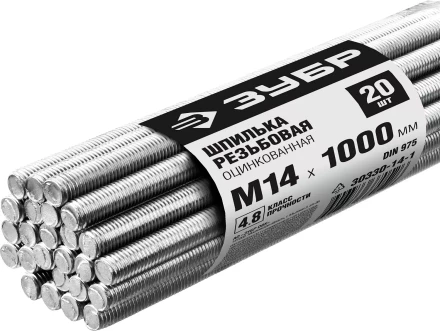 ЗУБР DIN 975, кл. пр. 4.8, М14 х 1000 мм, цинк, 20 шт, резьбовая шпилька (30330-14-1) купить в Новом Уренгое