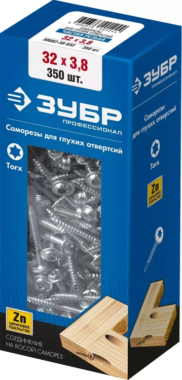 ЗУБР 32 х 3.8 мм, частая резьба, ТХ20, цинк, 350 шт, саморез для глухих отверстий, Профессионал (30082-38-032) купить в Новом Уренгое