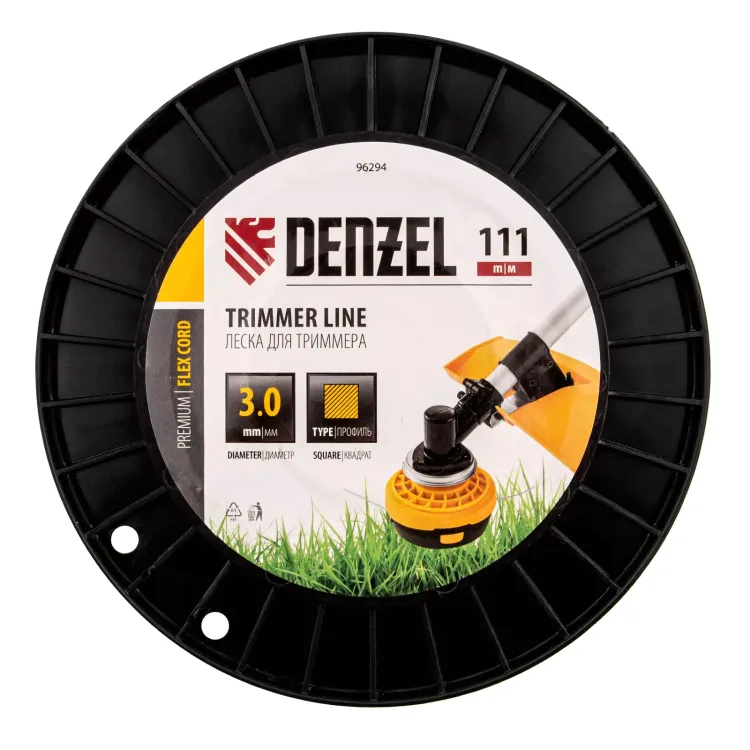 Леска для триммера квадрат Denzel, 3,0мм х 111м, на DIN катушке FLEX CORD, 96294 купить в Новом Уренгое