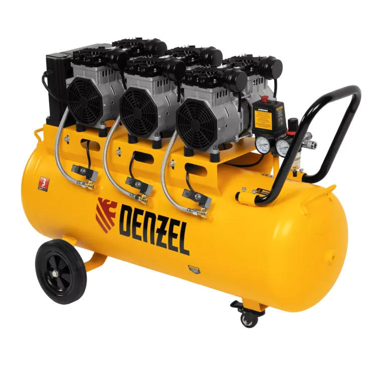 Компрессор безмасляный, малошумный Denzel DLS 3300/100, 3300 Вт,3x1100, 100 л, 570 л/мин ,блок управления купить в Новом Уренгое