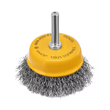 Щетка для дрели, 65 мм, Чашка, со шпилькой , нержавеющая витая проволока Denzel 744613 купить в Новом Уренгое