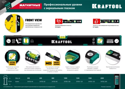 Профессиональный магнитныйй уровнь с зеркальным глазком KRAFTOOL 34785-150 купить в Новом Уренгое