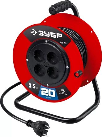 ЗУБР ПВС-215, ПВС, 2 х 1.5 мм2, 20 м, 3500 Вт, силовой удлинитель на катушке (55103-20) купить в Новом Уренгое