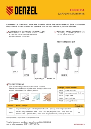 Набор шарошек для дрели (ПШМ), 10 шт Denzel 76028 купить в Новом Уренгое
