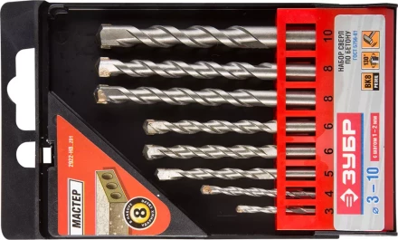 Набор ЗУБР Свёрла &quot;МАСТЕР&quot; по бетону, ударные, 3; 4; 5; 6; 6; 8; 8; 10мм, 8шт 2922-H8_z01 купить в Новом Уренгое