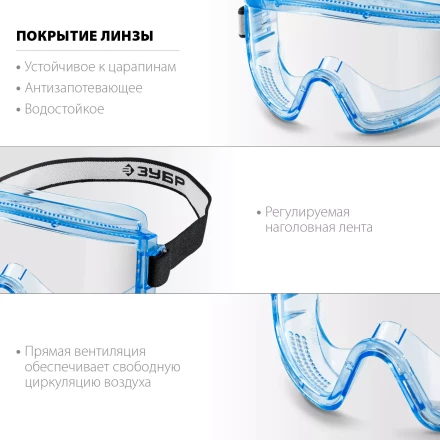 ЗУБР ПАНОРАМА П, закрытого типа, стекло из ударопрочного поликарбоната, защитные очки с прямой вентиляцией, Профессионал (110231) купить в Новом Уренгое