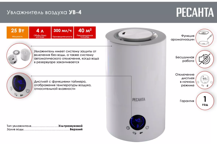 Увлажнитель воздуха Ресанта УВ-4 67/7/2 купить в Новом Уренгое