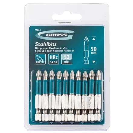Набор бит PH2 х 50, сталь S2, 10 шт. Gross 11264 купить в Новом Уренгое